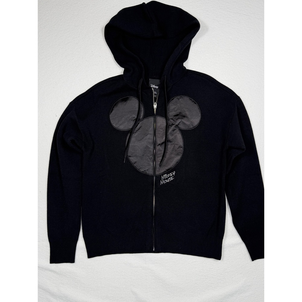 BoxLunch‎ Exclusive Disney Mickey Mouse Ears Black Knit Zip Up Hoodie Womens M
